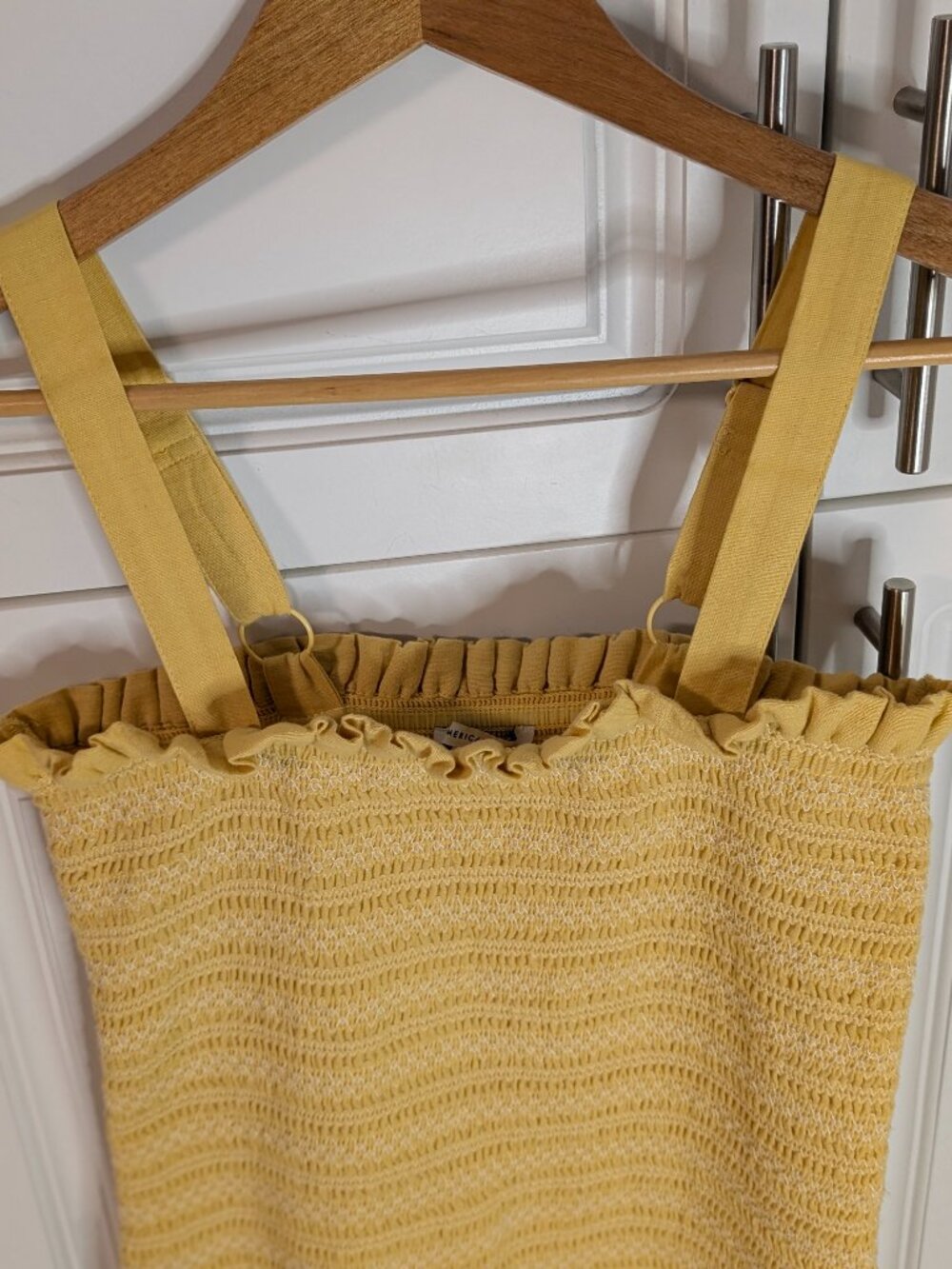 American Eagle Smocked Cotton Linen Ruffle Mini Dress Yellow S Cottagecore EUC - Picture 4 of 12